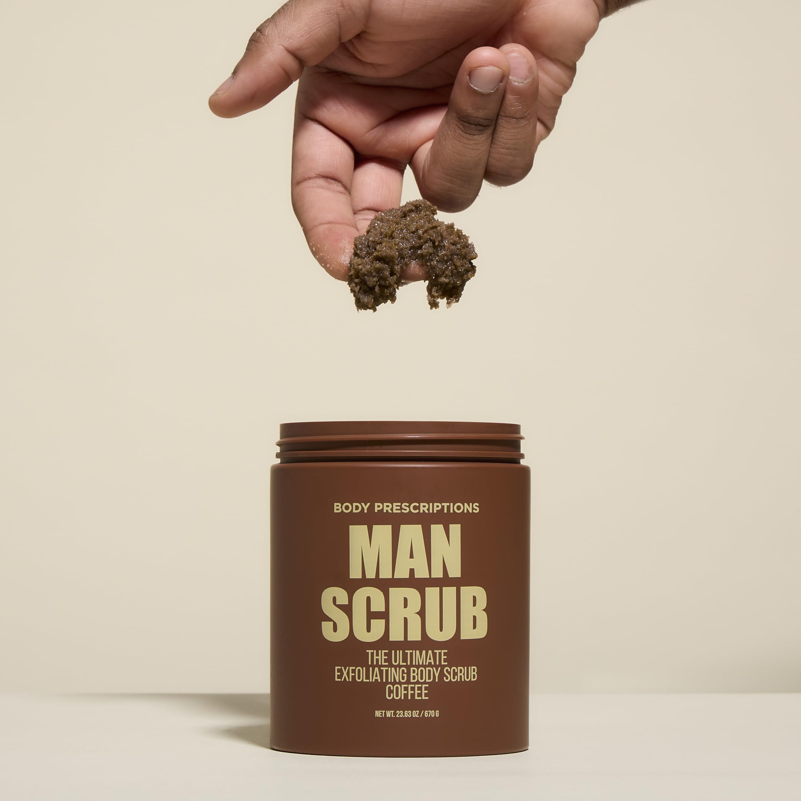 Body Prescriptions coffee-scented scrub aroma enhances morning shower experience.