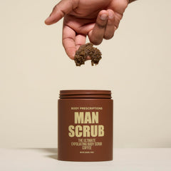 Body Prescriptions coffee-scented scrub aroma enhances morning shower experience.
