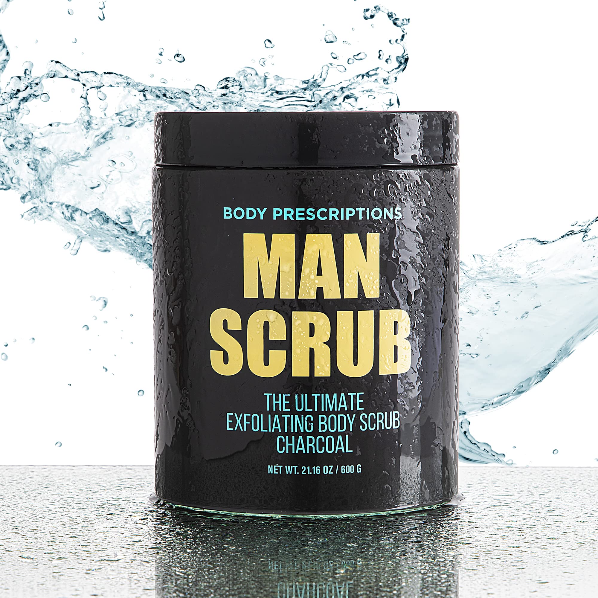 Bathroom scene with Body Prescriptions Men’s Exfoliating Scrub in use during grooming