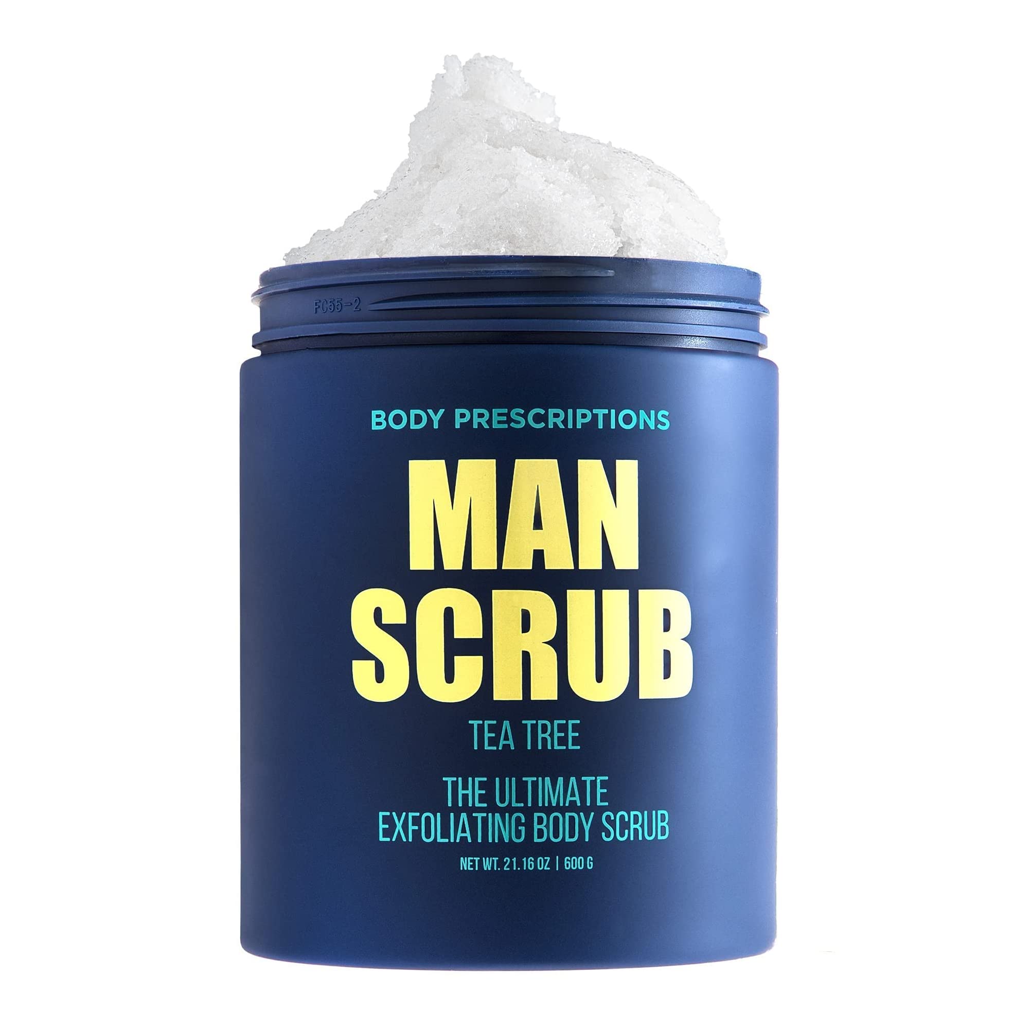 Body Prescriptions men's exfoliating scrub in a twist-top jar for daily cleansing.