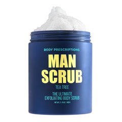 Body Prescriptions men's exfoliating scrub in a twist-top jar for daily cleansing.