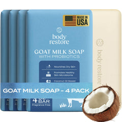 Body Restore Goat Milk Soap four bars in the pack for daily cleansing