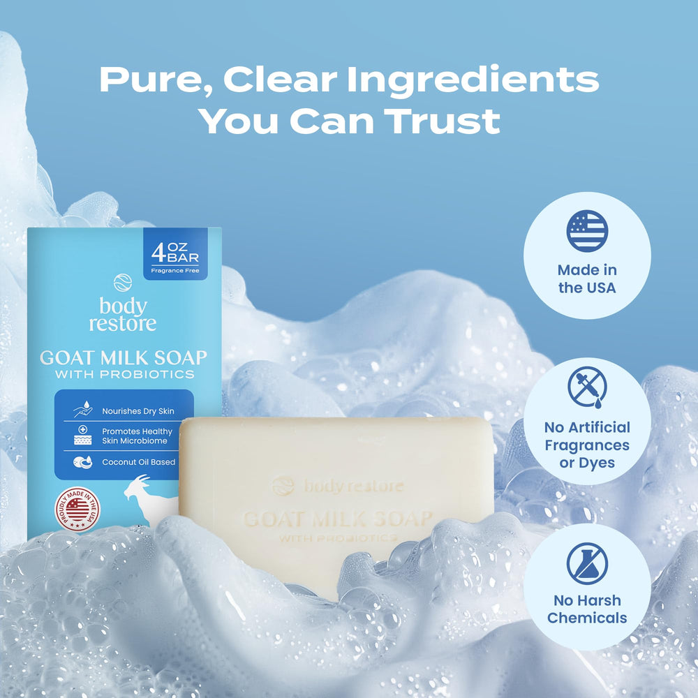 Travel-friendly Body Restore Goat Milk Soap four-bar pack for trips