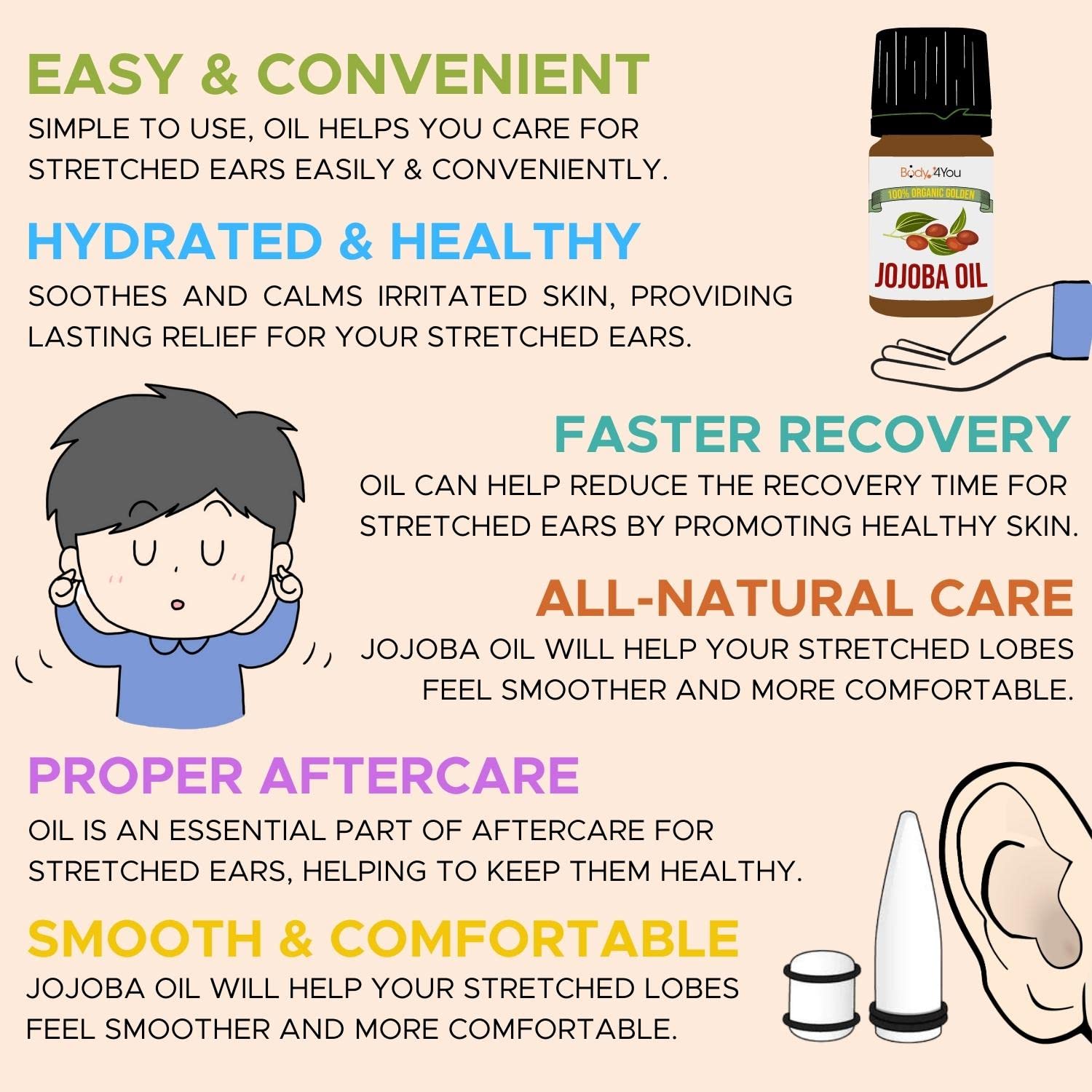 BodyJ4You jojoba oil supports stretching care with noncomedogenic formula.