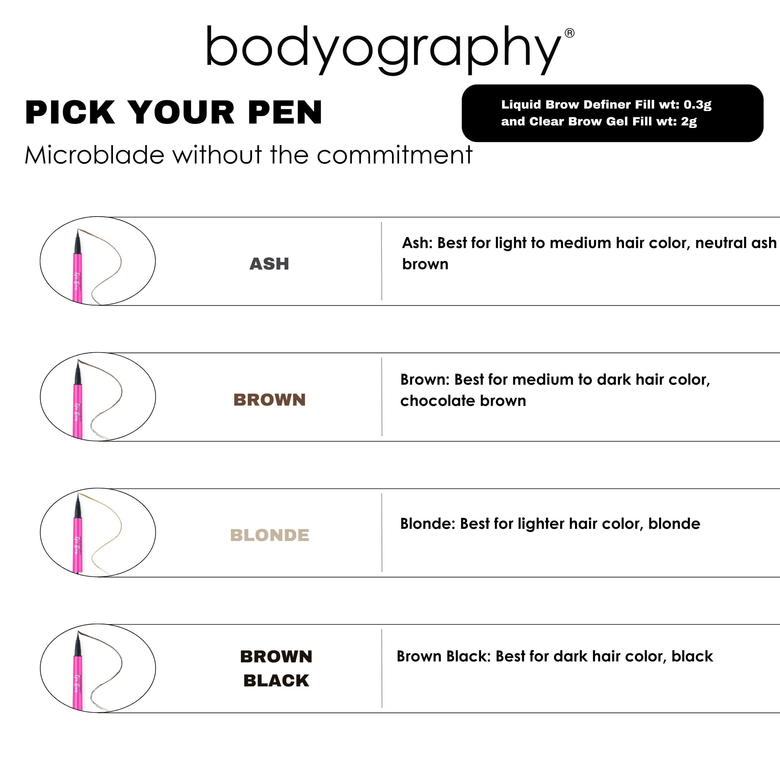 Bodyography Epic Brow Liquid Definer Pen creates precise hair-like strokes.