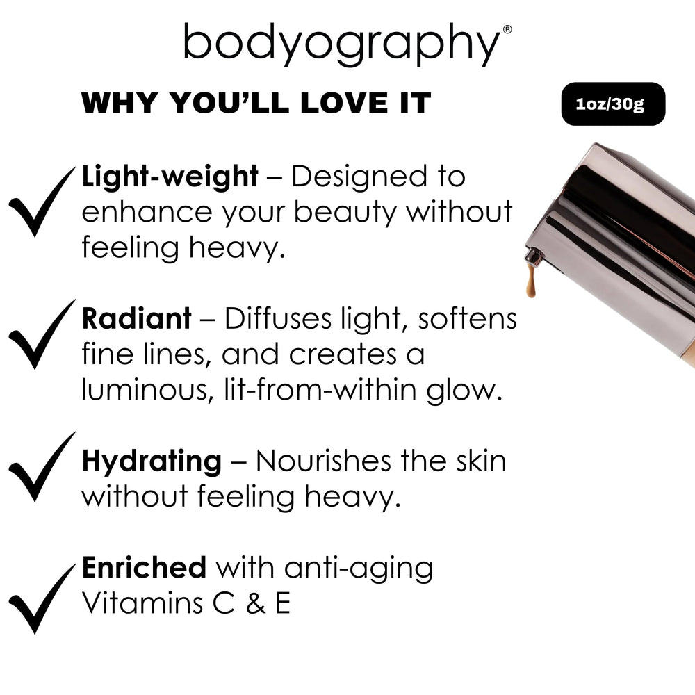 Bodyography foundation offers a soft satin matte finish reducing shine.