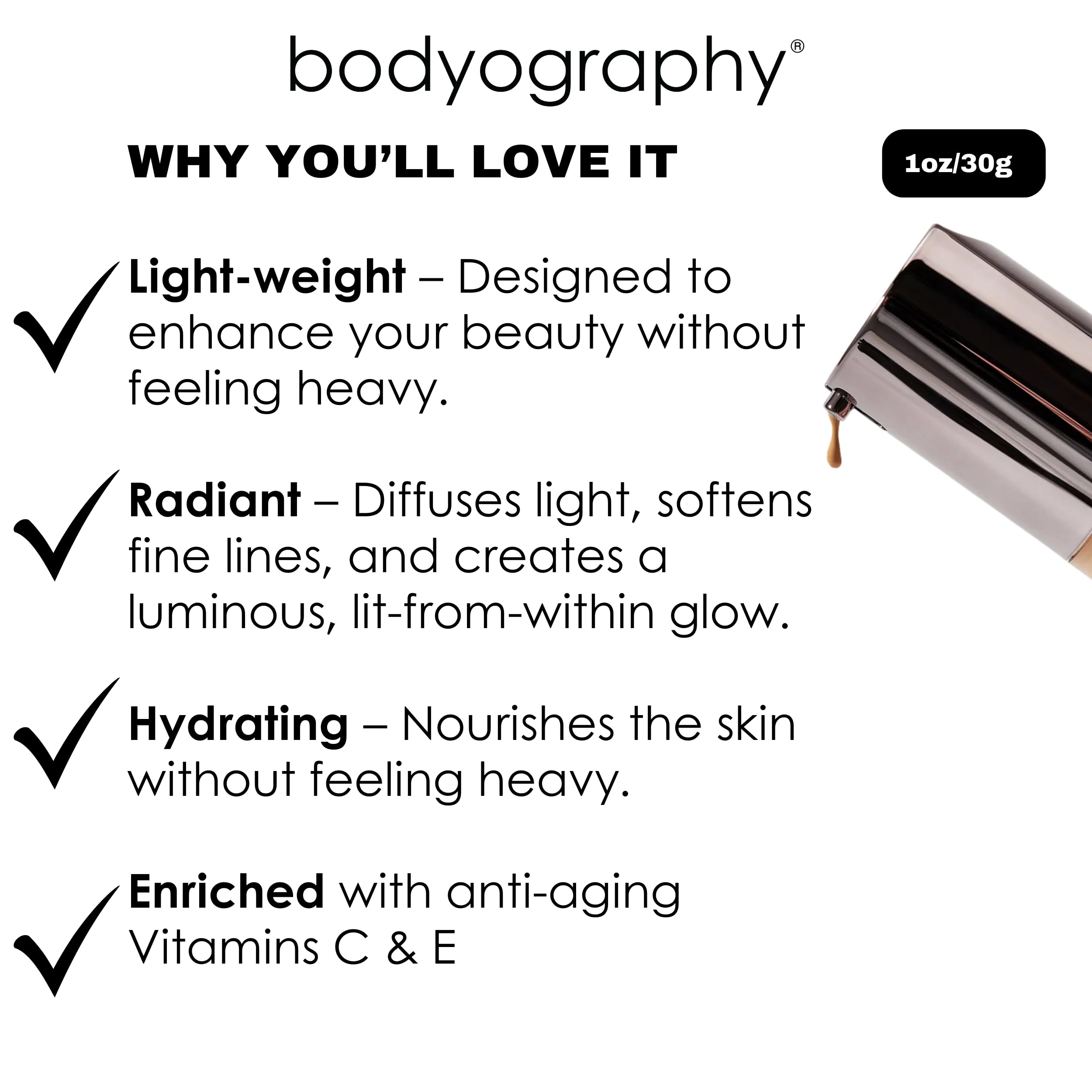 Bodyography Natural Finish Foundation closeup texture reveals smooth, even application.
