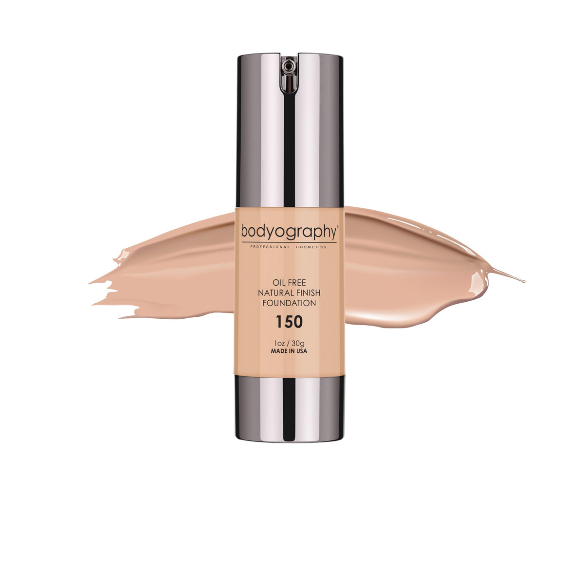 Bodyography Natural Finish Foundation Light Medium 150 bottle provides breathable coverage.