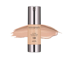Bodyography Natural Finish Foundation Light Medium 150 bottle provides breathable coverage.