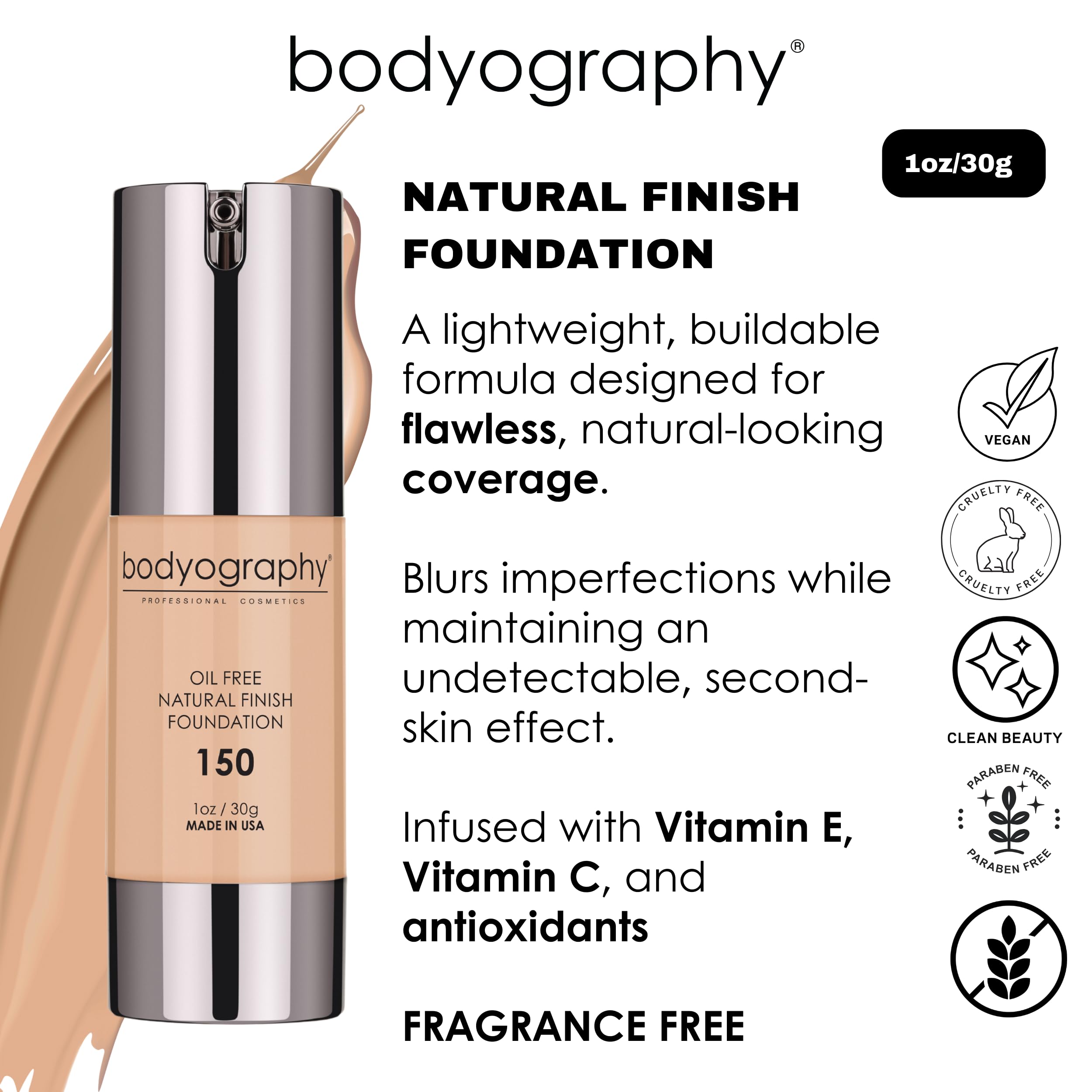 Bodyography foundation swatches show true shade match for diverse skin tones.