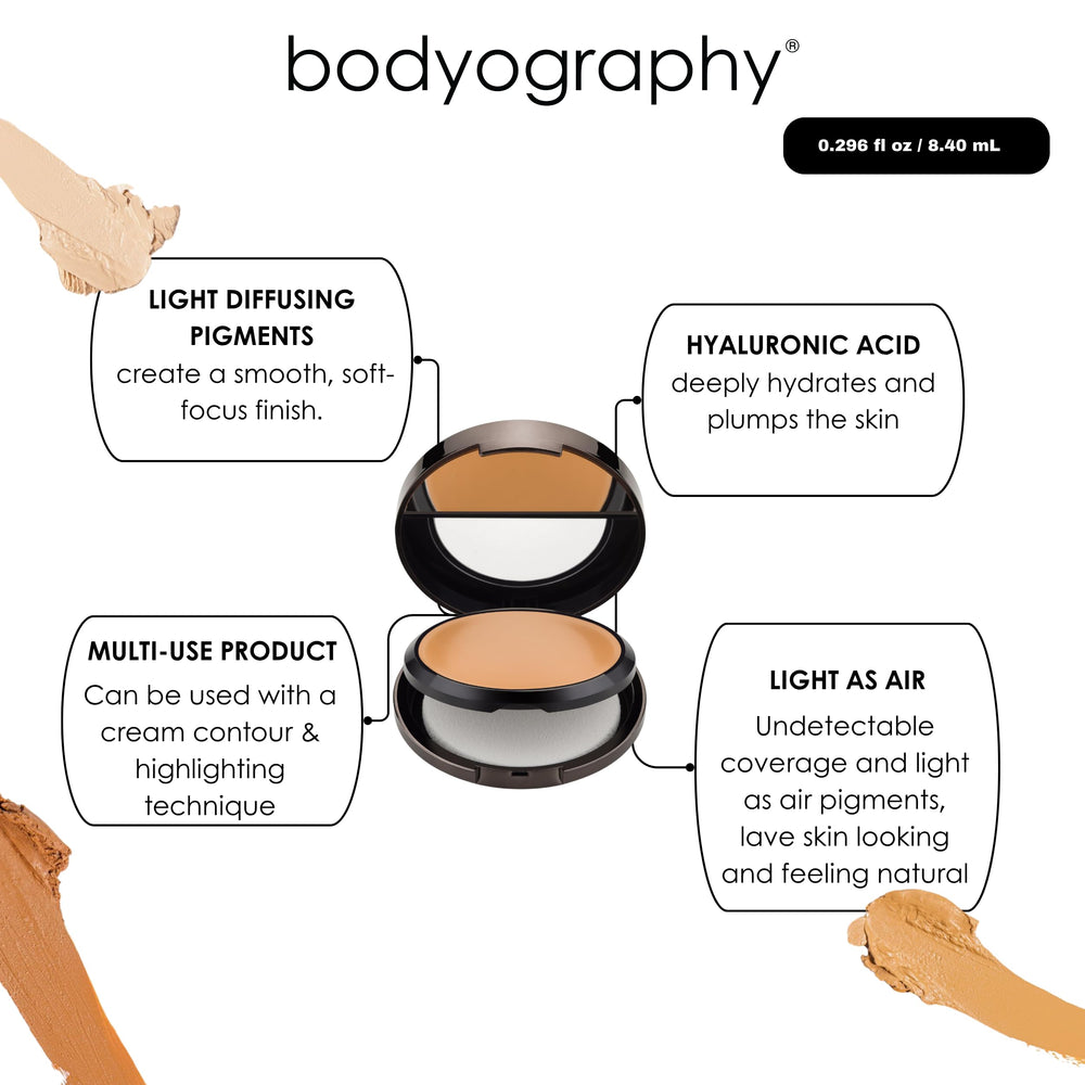 Bodyography Silk Cream Foundation 01 soft satin finish on the skin.