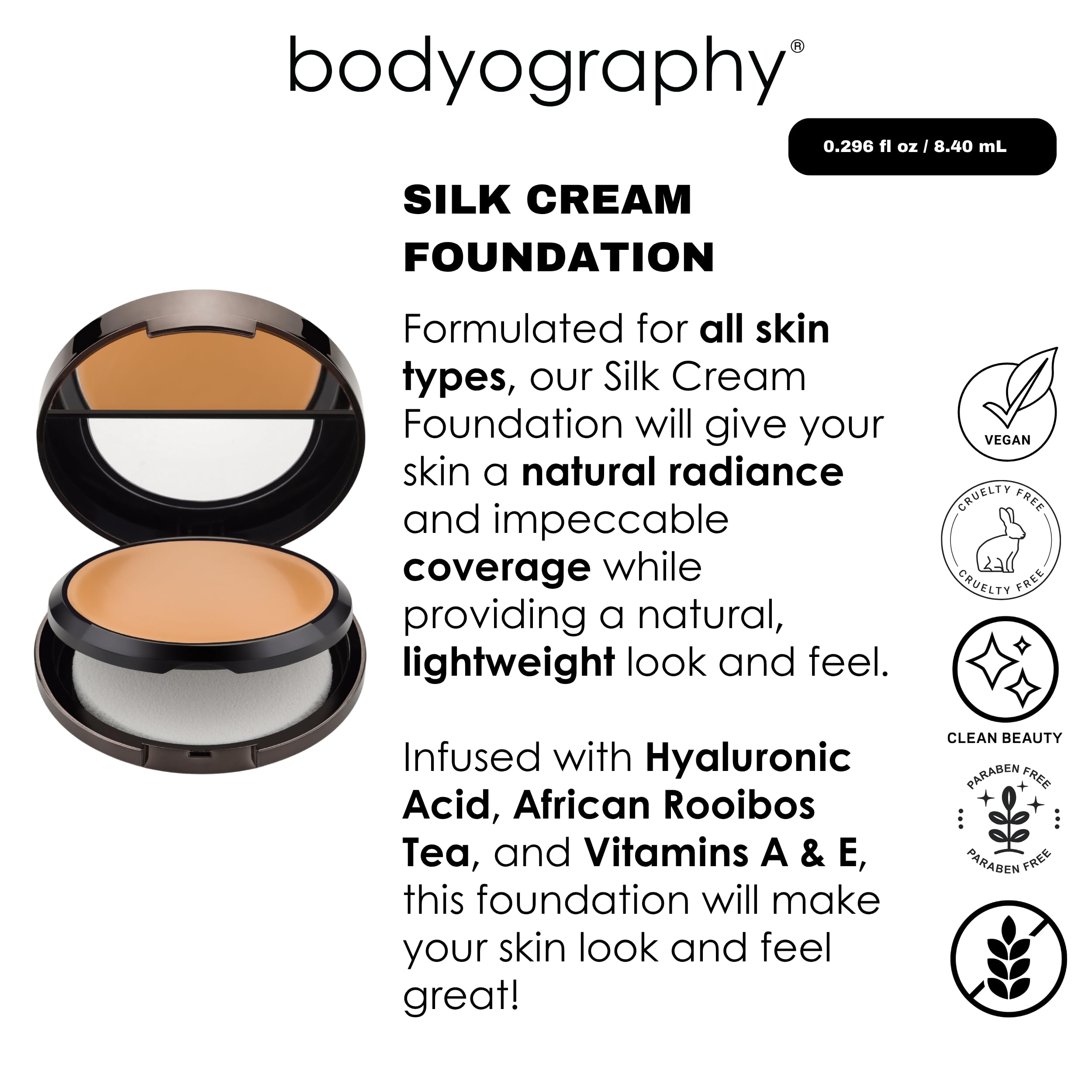 Bodyography Silk Cream Foundation 01 smooth texture dispenses evenly for blending.
