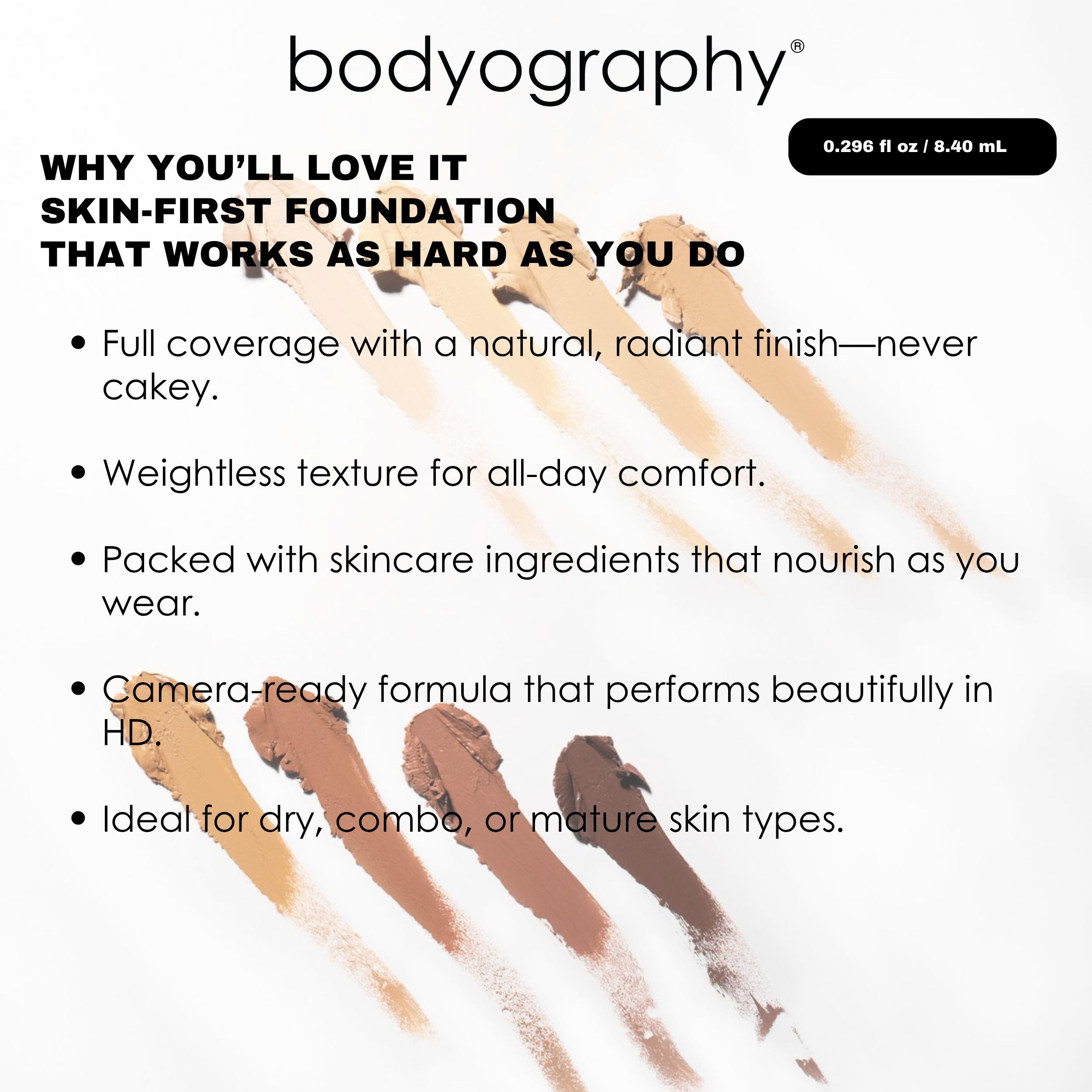 Bodyography Silk Cream Foundation Medium subtle smoothing for fine lines.