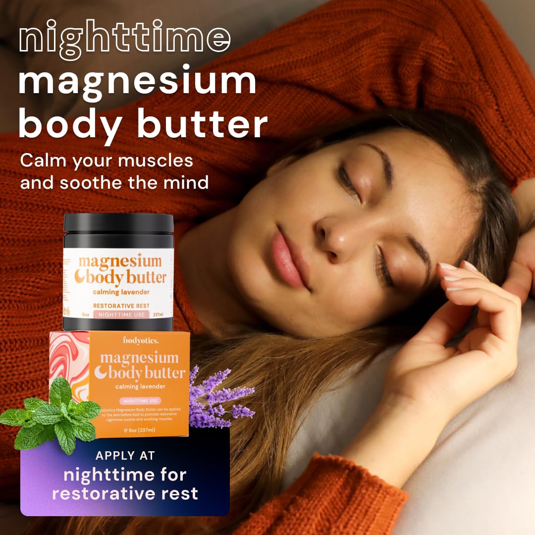 Bodyotics magnesium body butter being massaged into skin for soothing hydration.