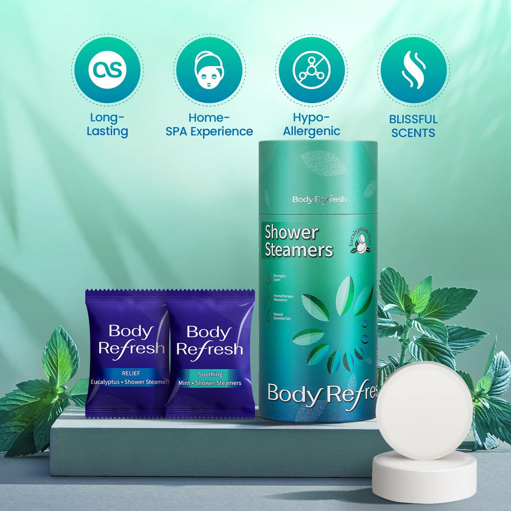 BodyRefresh eucalyptus-mint shower-steamer-closeup showcases invigorating aroma for a spa-like shower