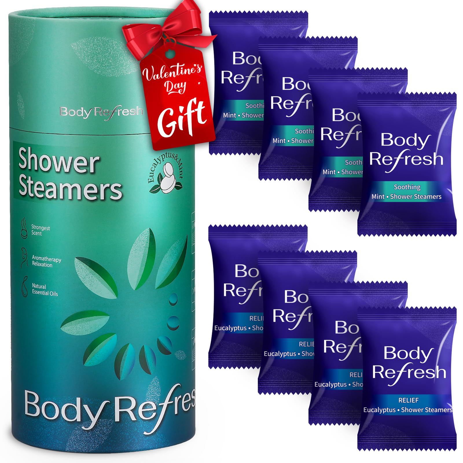 BodyRefresh eucalyptus-mint shower-steamer-pack highlights premium aromatherapy for a refreshing start