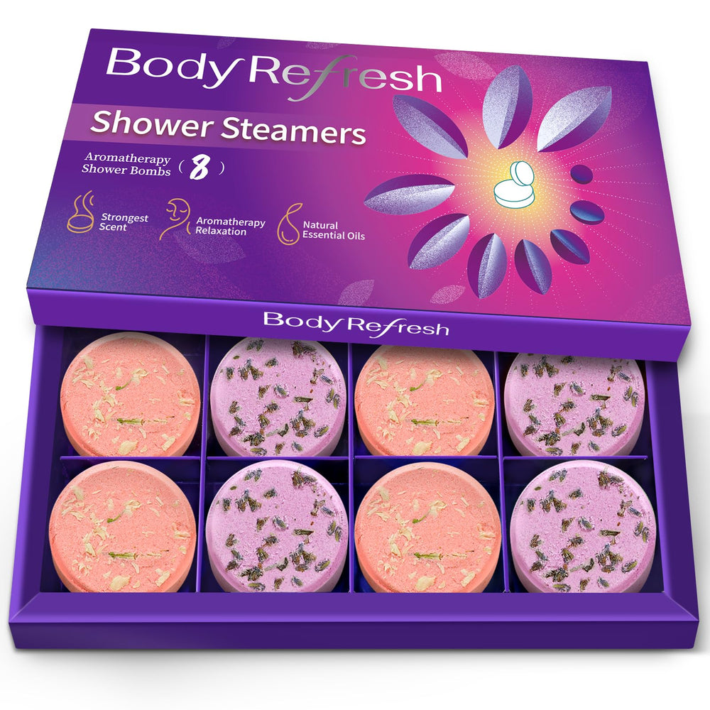 BodyRefresh lavender shower steamer with petals for a calming spa-like shower.