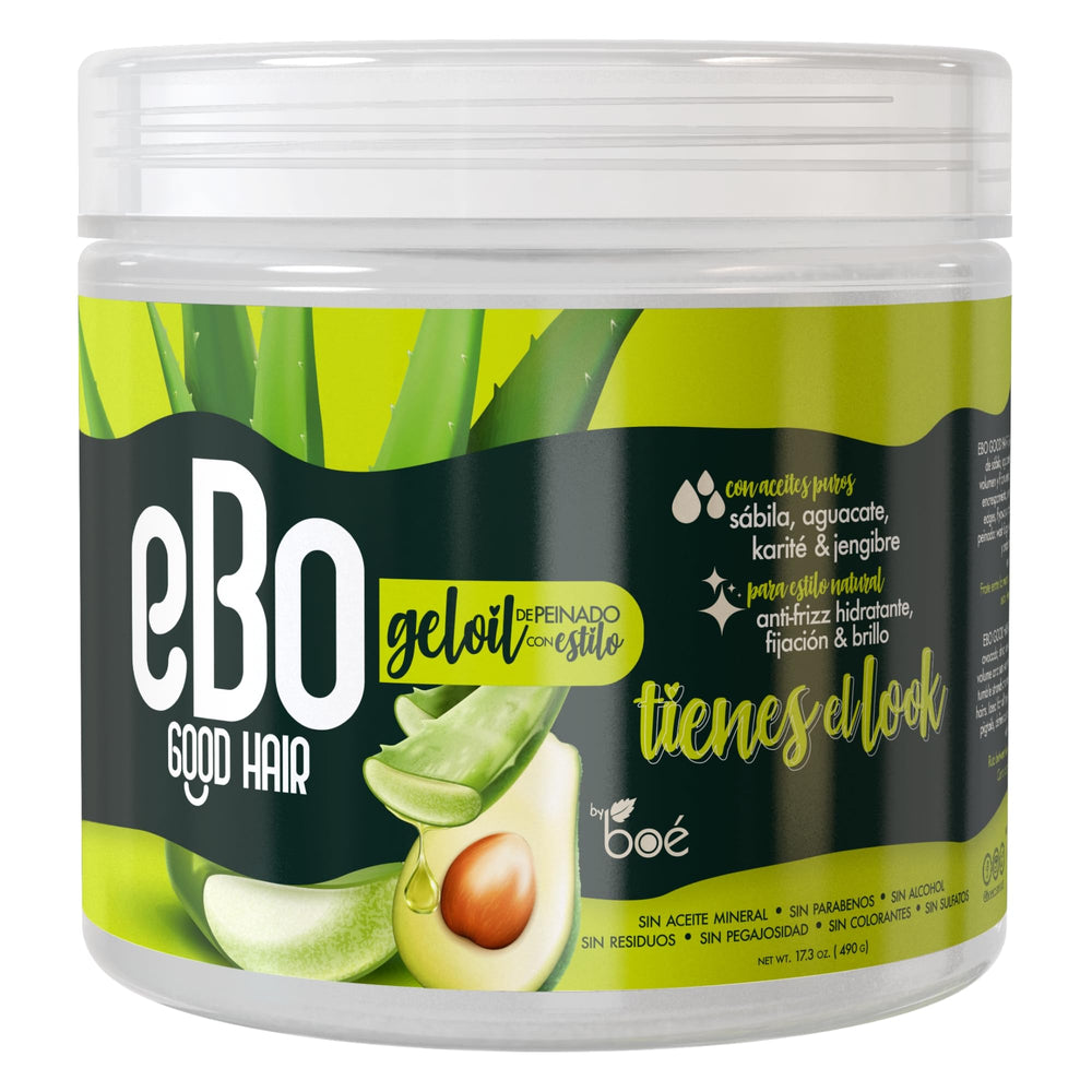 BOÉ COSMETICS EBO GelOil Styling Gel bottle showing premium anti-frizz hydration and definition.