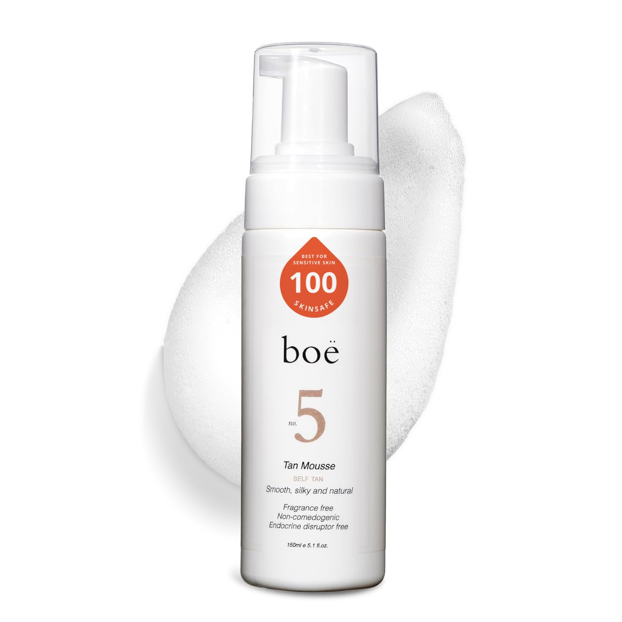 Boë No.5 packaging shows fragrance-free self-tan option.