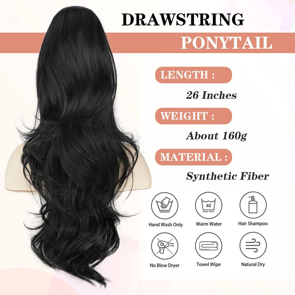 BOGSEA Long wavy texture ponytail enhances natural look