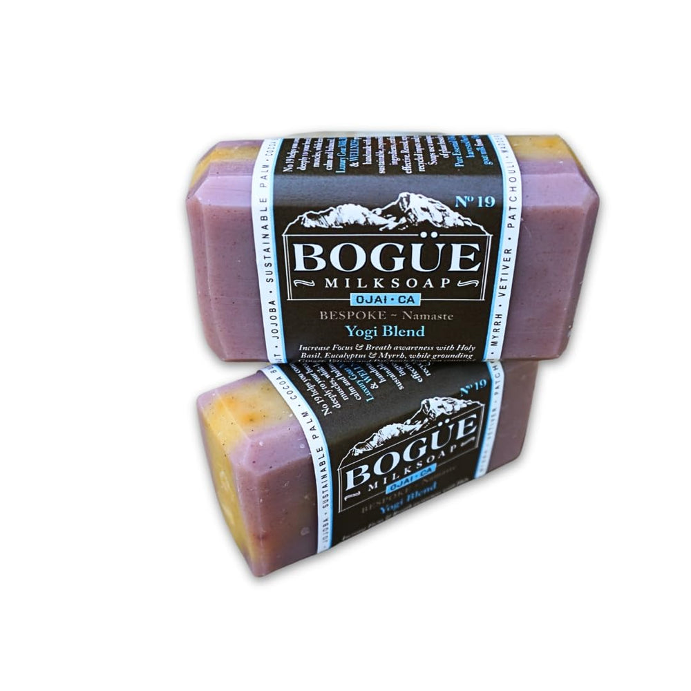 Bogue Milk Soap No.19 Namaste Yoga blend lather closeup with creamy, hydrating bubbles.
