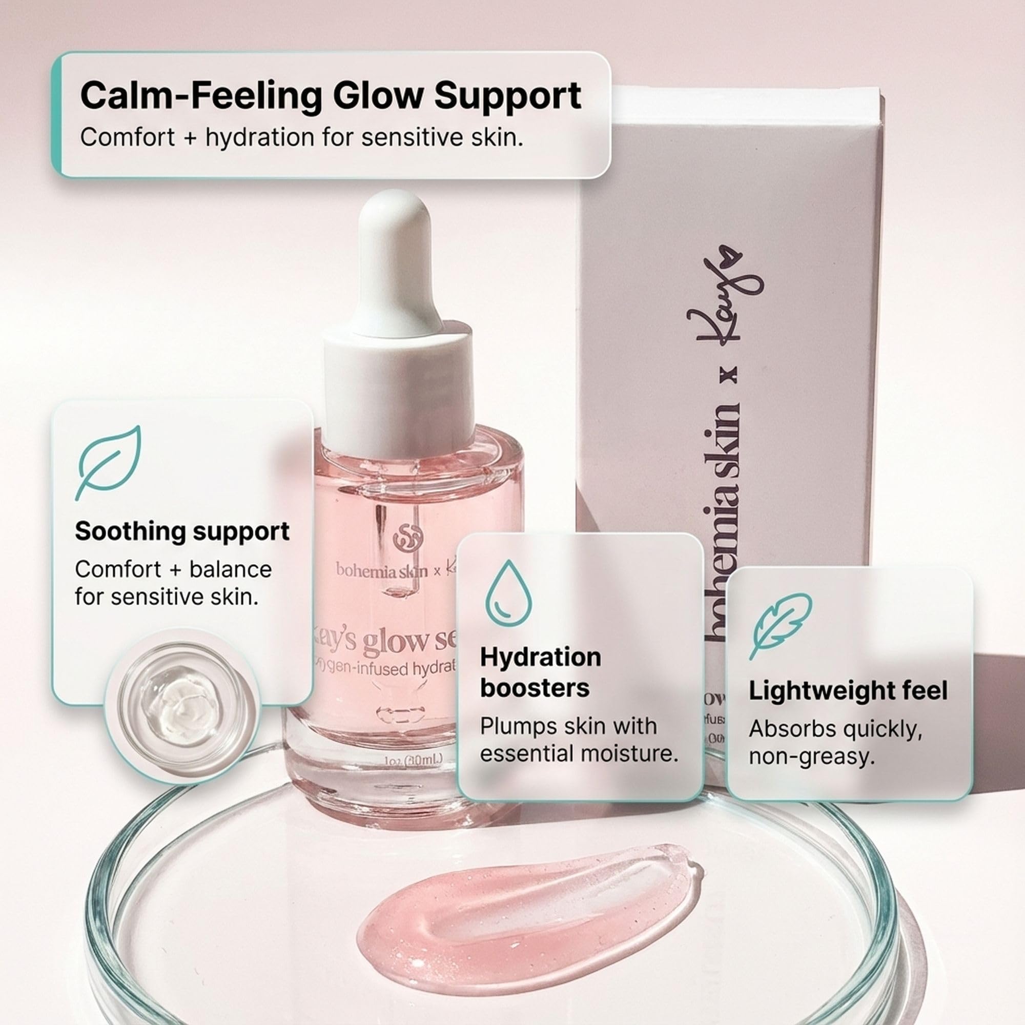 Kay's Glow Serum delivers a dewy glass-skin look