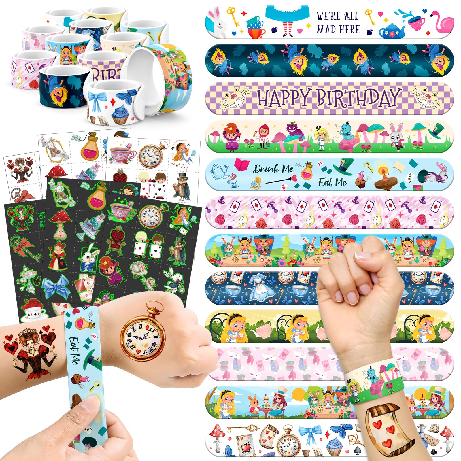 BOIKOKY Alice tattoo collection showcases whimsical designs for festive party decor and wearable art.