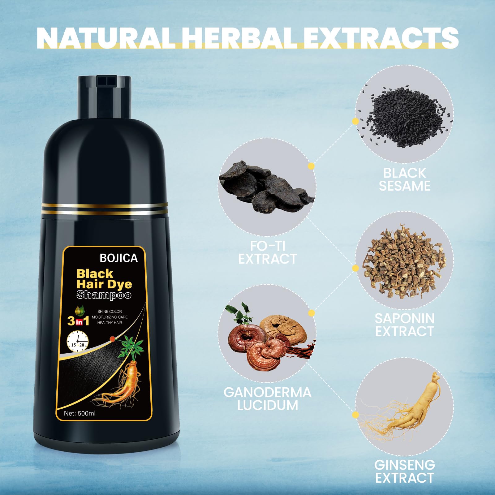 BOJICA Black Hair Dye applied to dry hair for quick coverage.