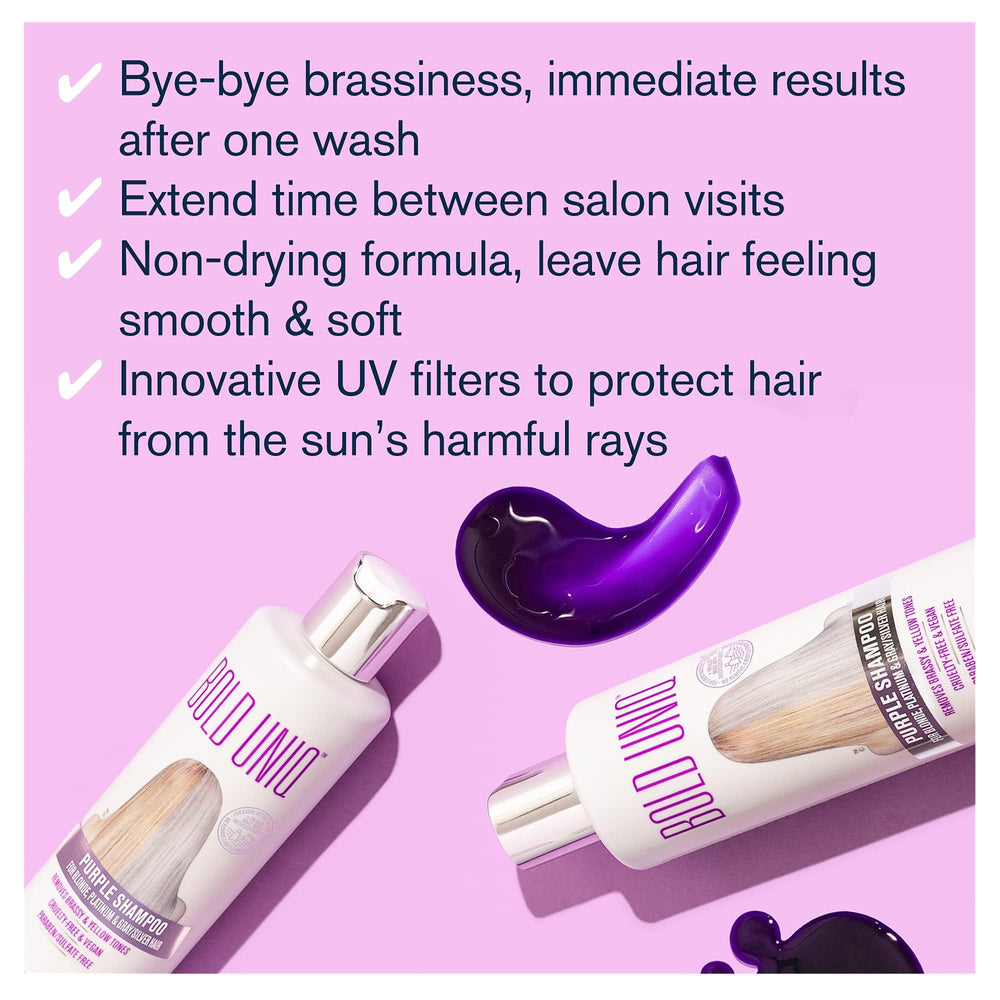 Bold Uniq Purple Shampoo pour creates rich lather to nourish color-treated hair.