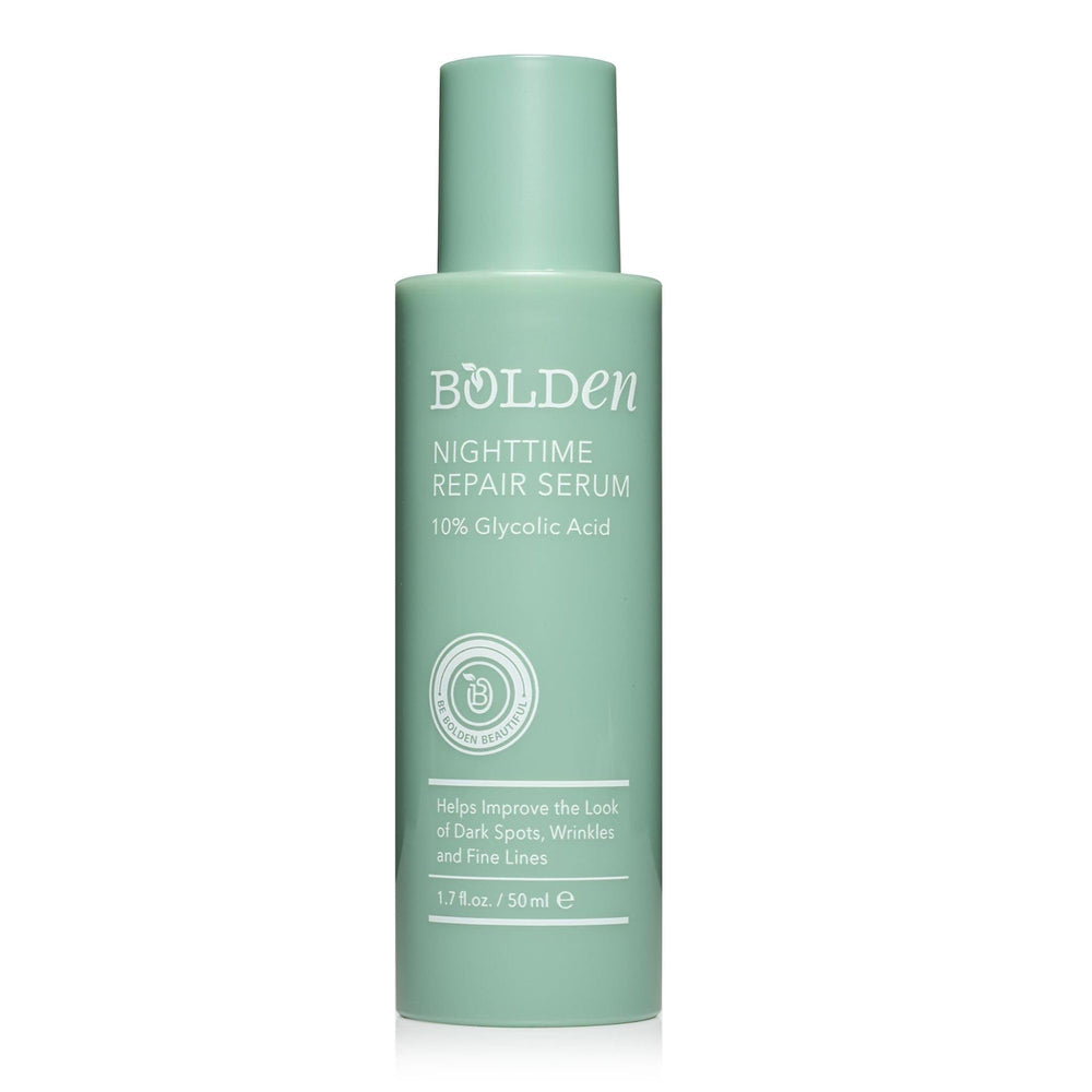 Bolden Sérum Nuit Réparateur : flacon élégant prêt pour le soin nocturne et l'uniformité du teint.