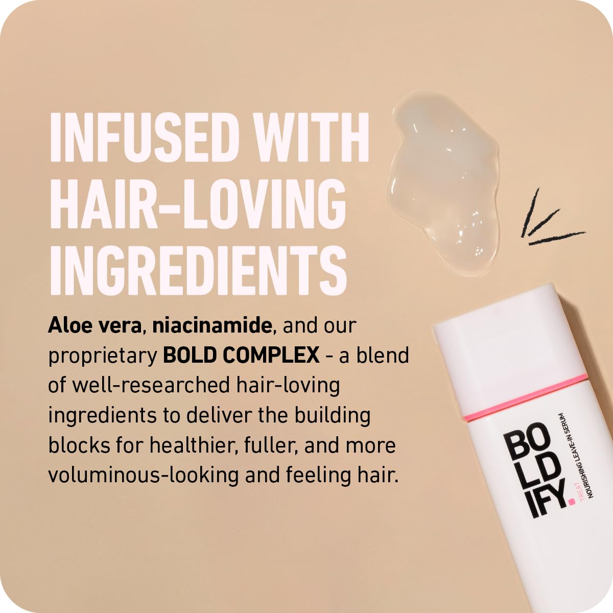 Boldify biotin Aloe essence emphasizes nourishing ingredients for healthier-feeling hair.