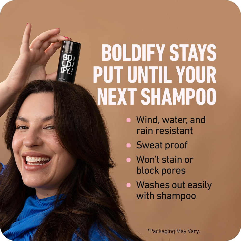 Boldify Hair Fibers 14-shades display helps match hair color.