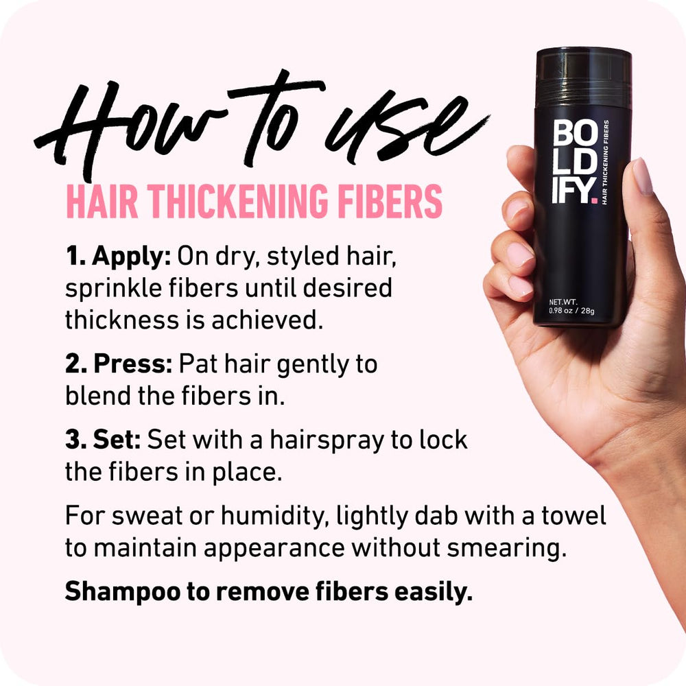 Boldify Hair Fibers dry-styling ready for long-lasting fullness.
