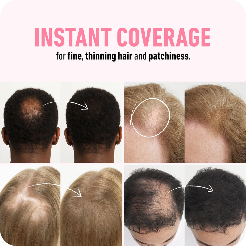 Boldify Hair Fibers on hand demonstrates natural blending with existing hair.