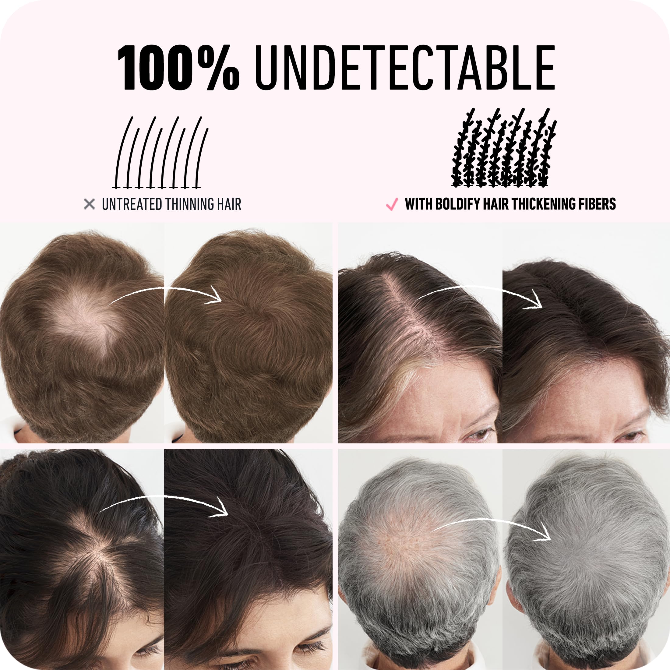 Boldify Hair Fibers partline blend for a seamless look.