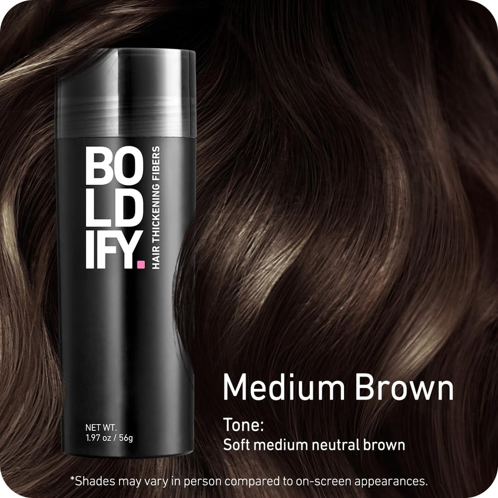 Boldify Hair Fibers shaking application shows easy, even coverage.