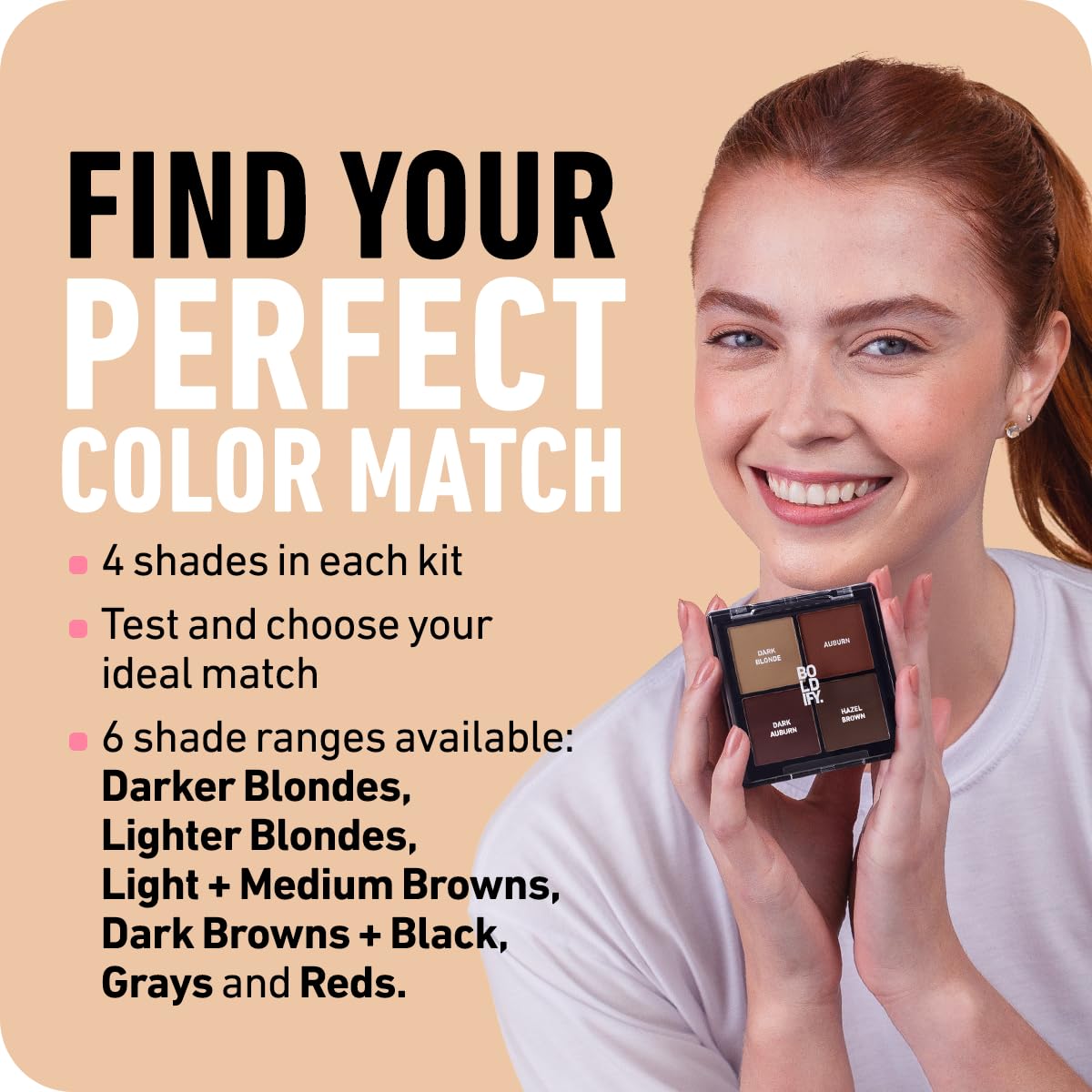 Boldify Hairline Powder application puff shows easy at-home touch ups.