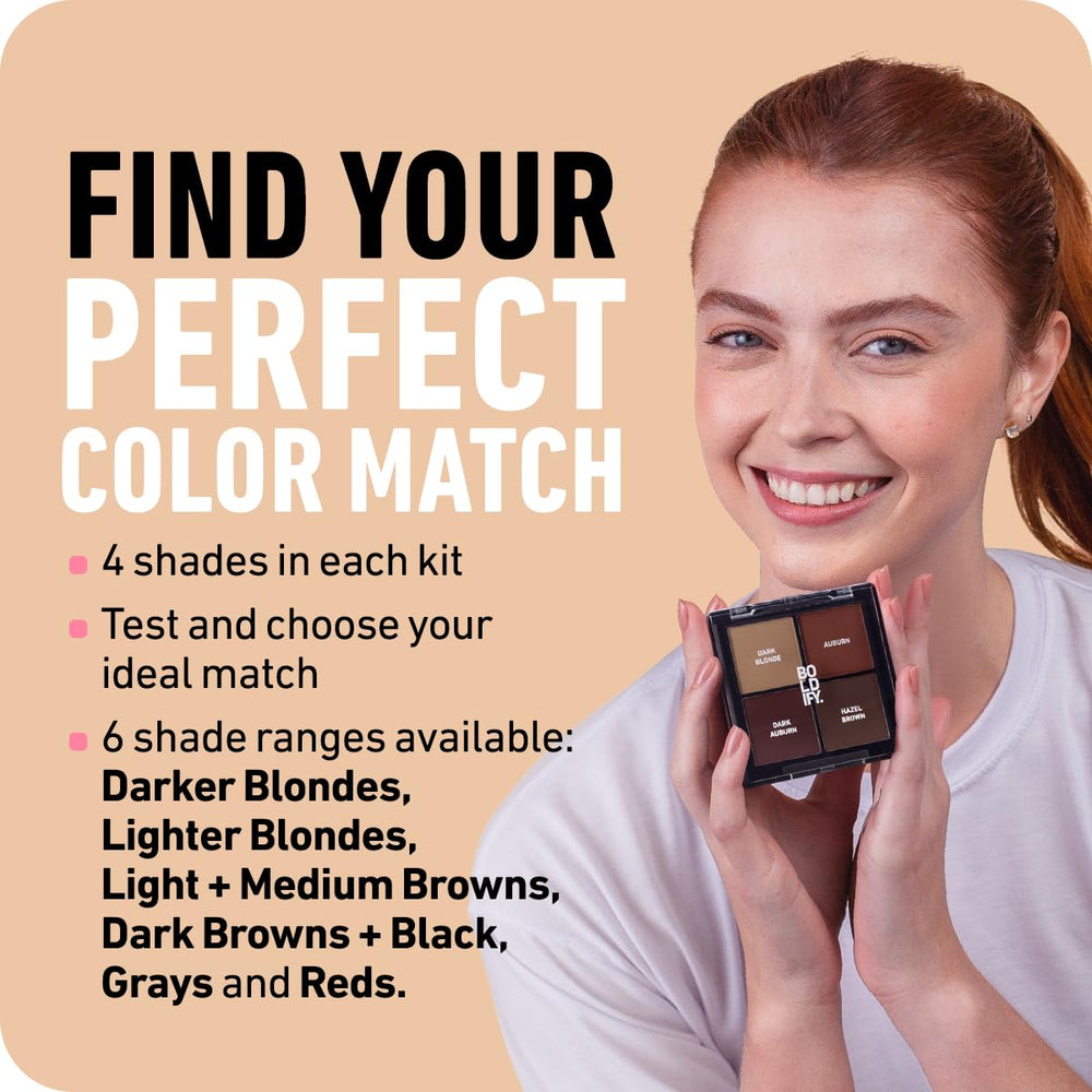 Boldify Hairline Powder application puff shows easy at-home touch ups.