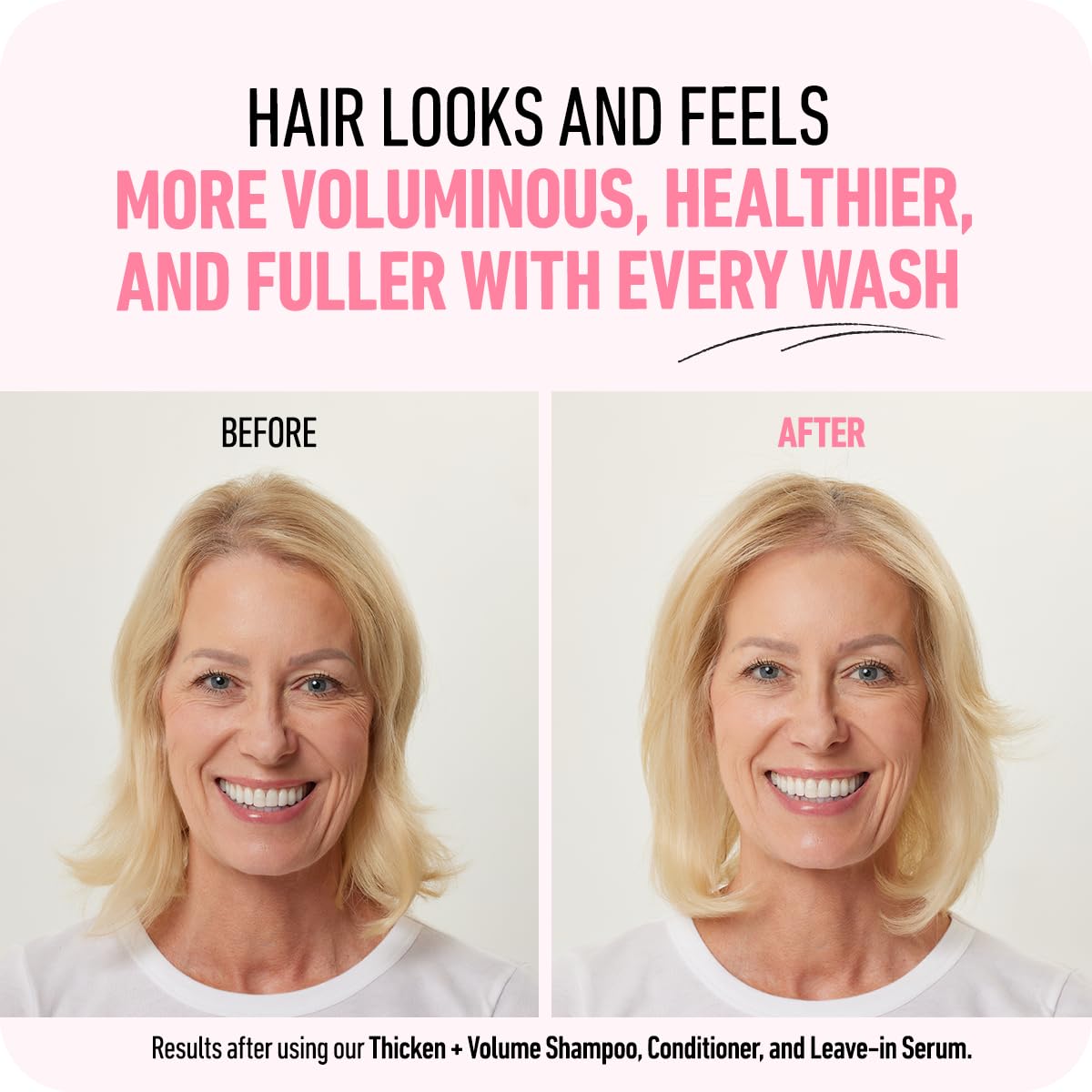 Boldify Thicken Volume Conditioner bottle label emphasizes lightweight hydration for fine hair.