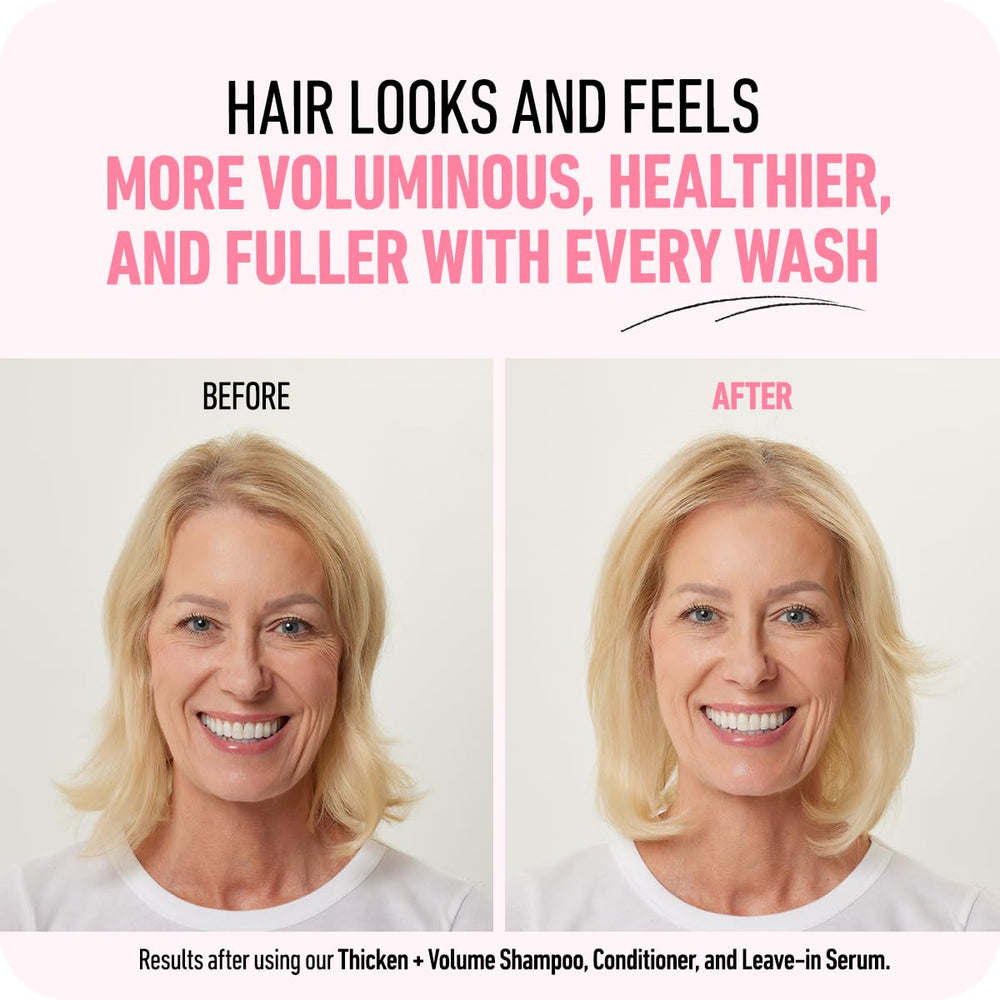 Boldify Thicken Volume Conditioner bottle label emphasizes lightweight hydration for fine hair.