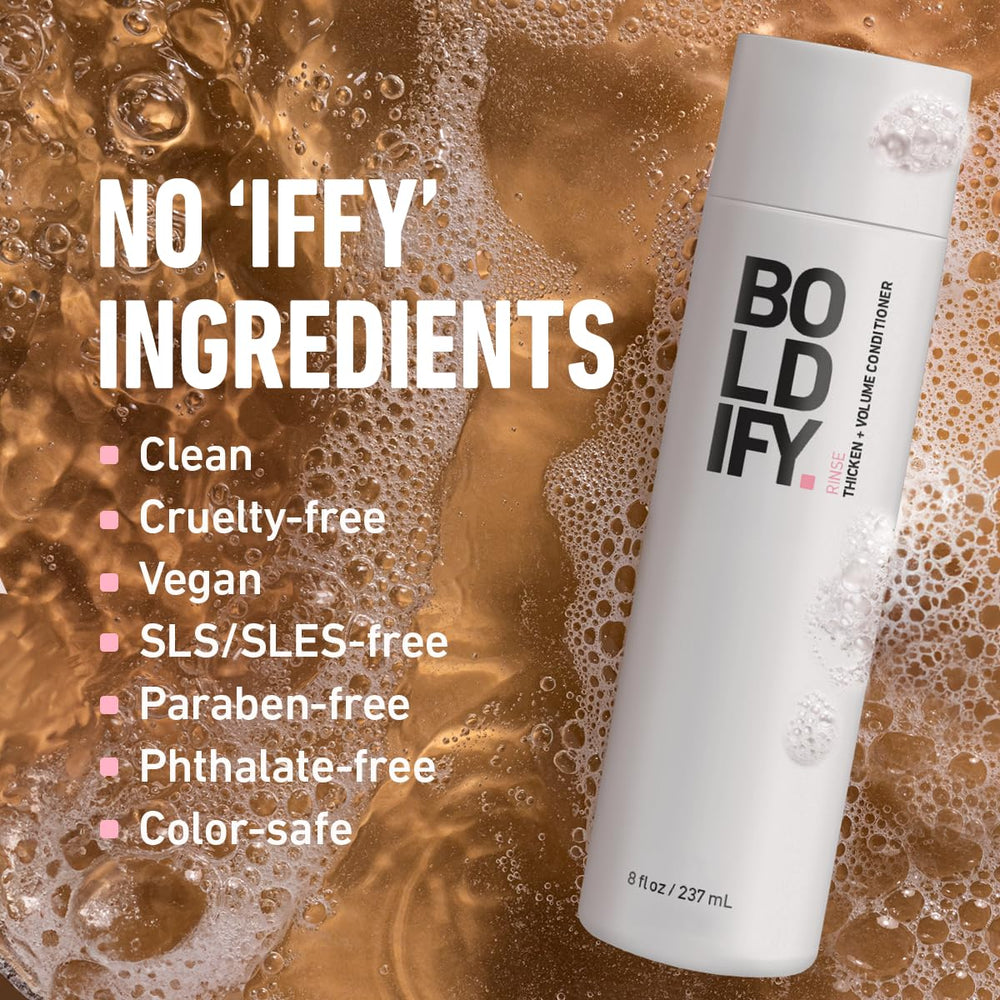 Boldify Thicken Volume Conditioner for fine hair demonstrates manageable, fuller styling.