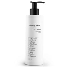 Boldly Basic Fragrance Free Face Wash bottle closeup highlights gentle, fragrance-free cleansing for sensitive skin.