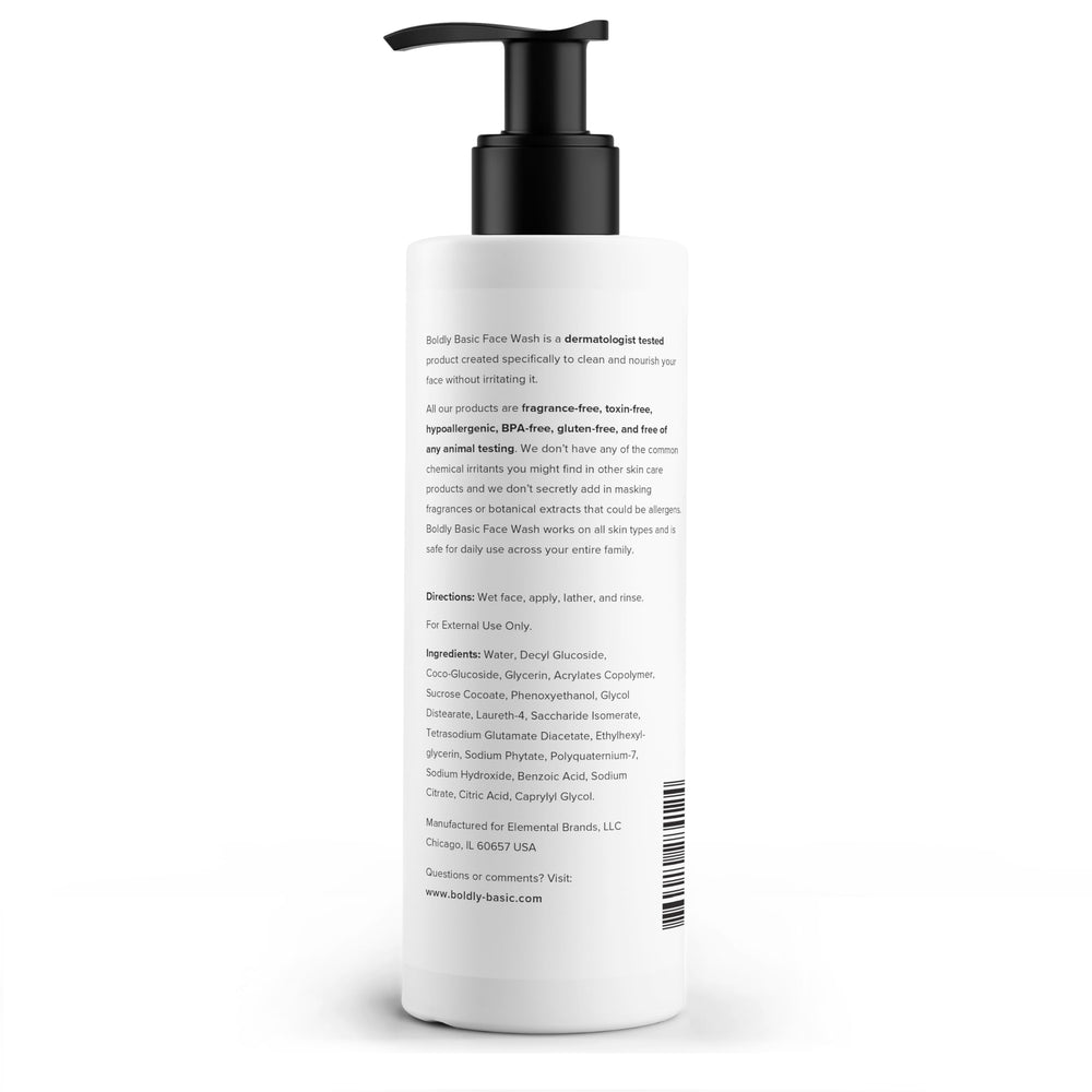 Boldly Basic Fragrance Free Face Wash lather closeup shows rich foam for daily cleansing.
