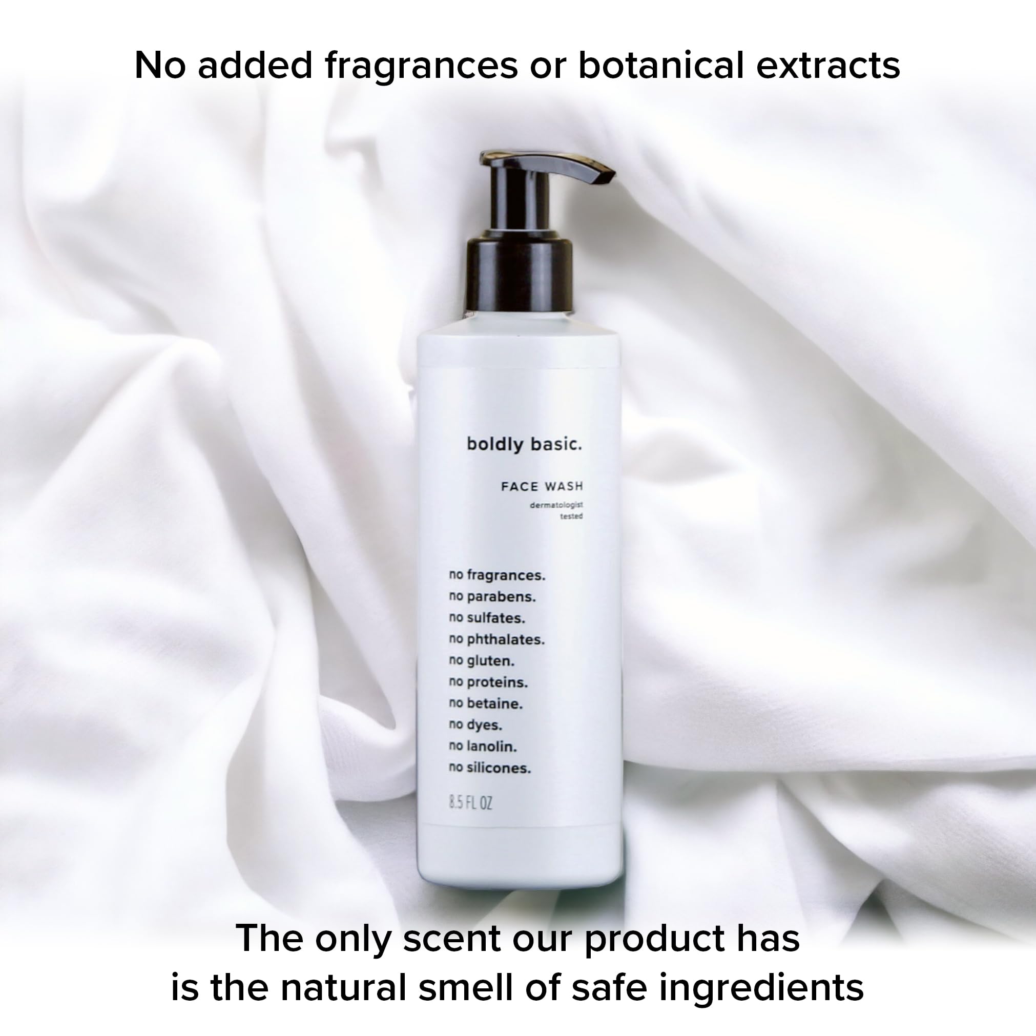 Boldly Basic Fragrance Free Face Wash made in USA communicates quality and safe family use.