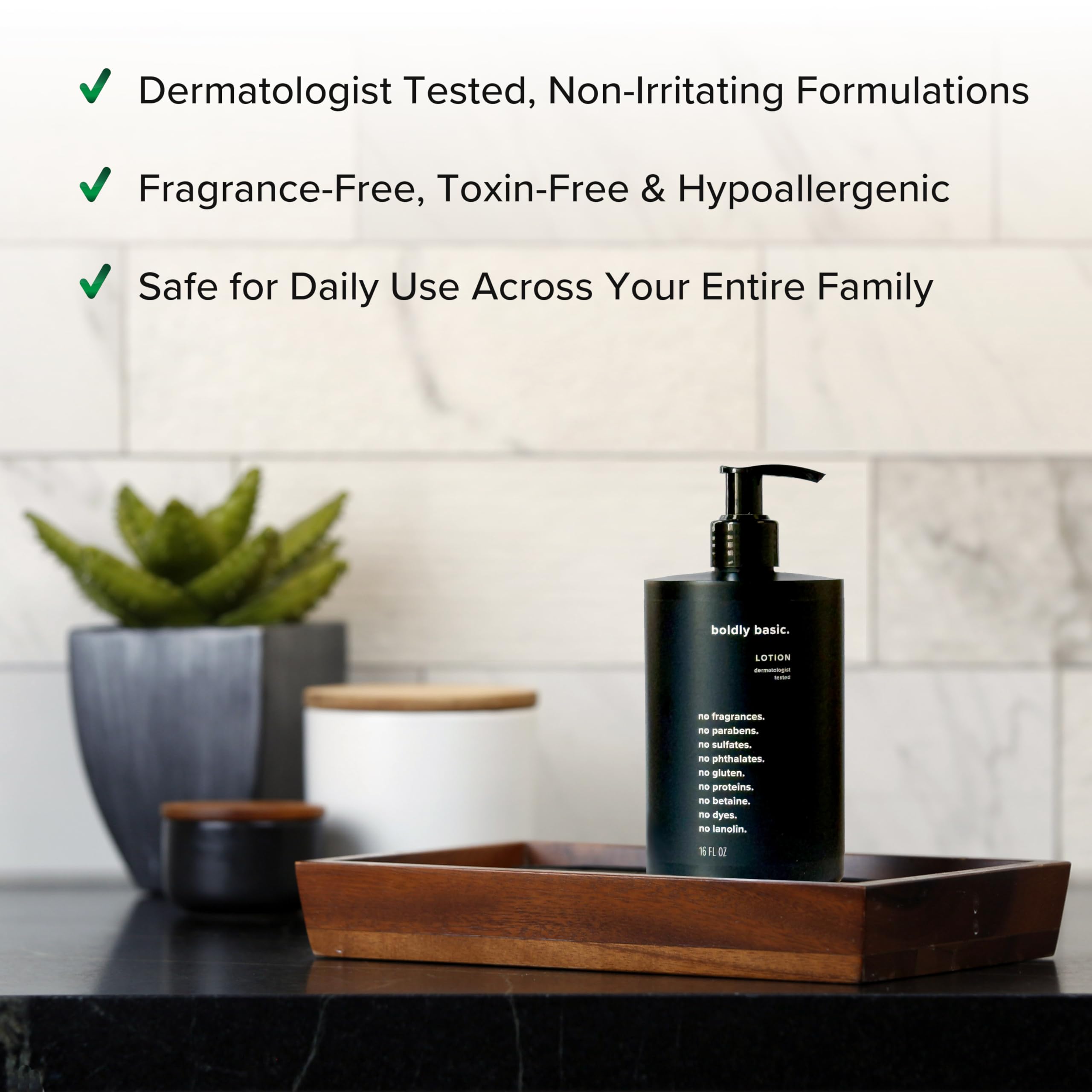 Boldly Basic Fragrance Free Lotion on dry skin reveals long-lasting moisture.
