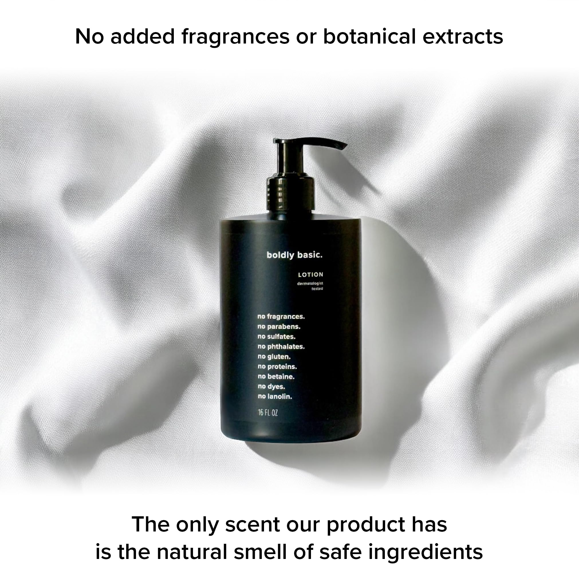 Boldly Basic Fragrance Free Lotion USA-made label conveys trusted craftsmanship.