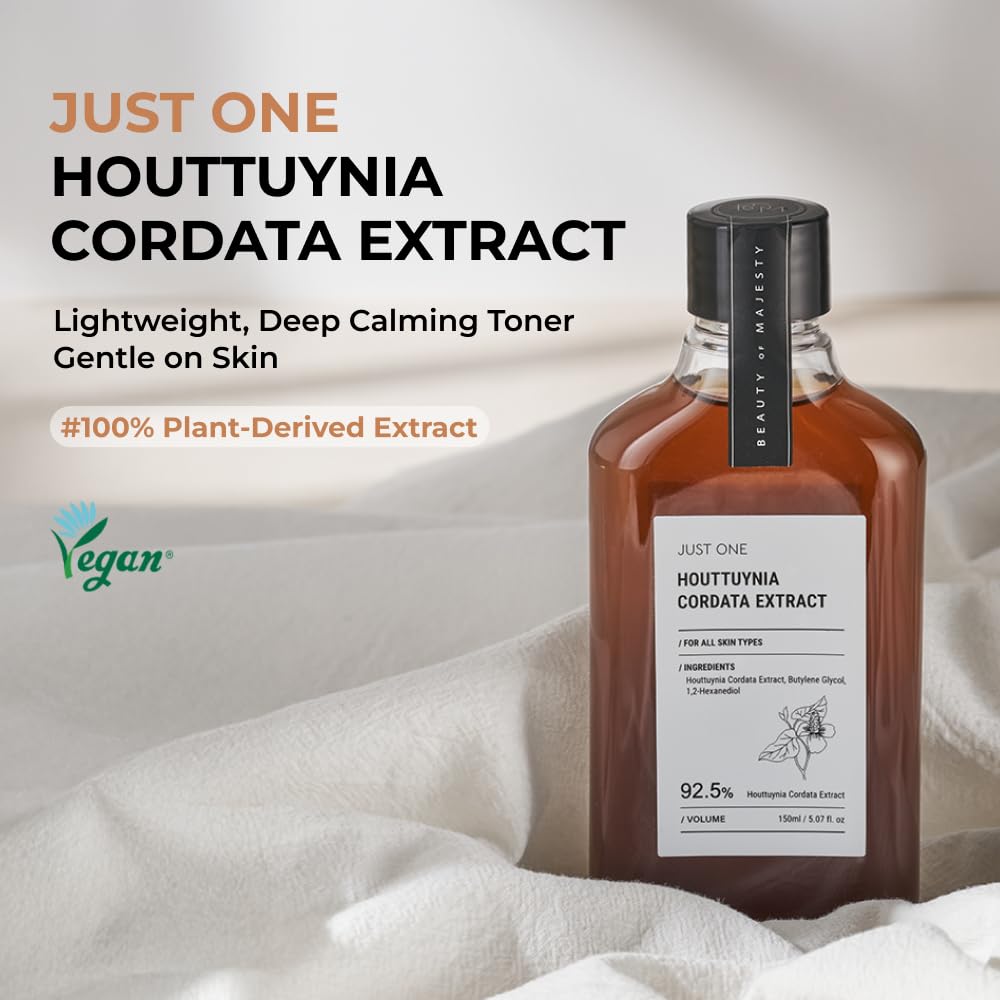 BOM Just One toner label close-up highlighting natural ingredients and clean sourcing.