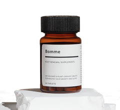 Bomme BLH-308 bottle front with plant-based hair wellness formula.