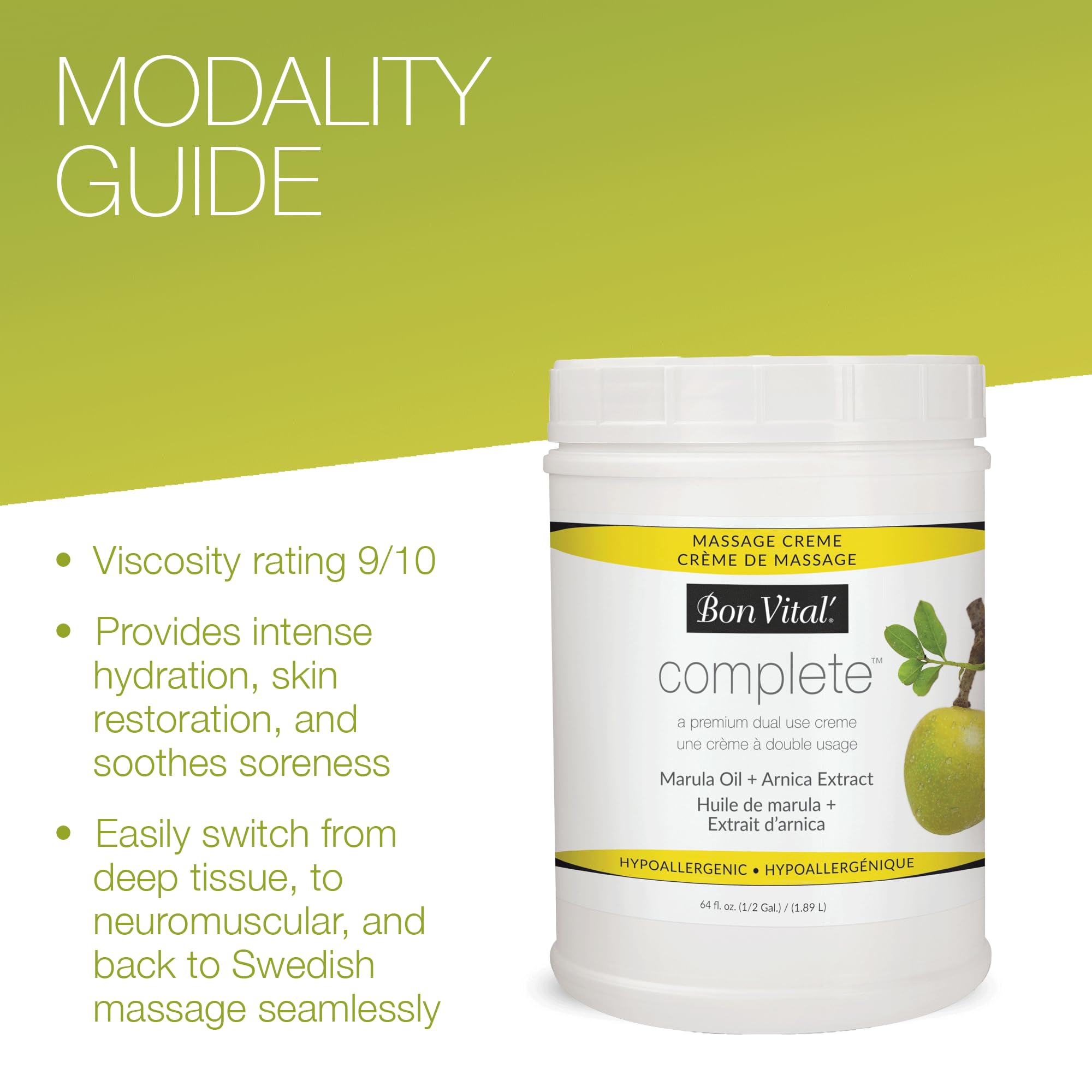 Bon Vital Complete Massage Creme fragrance-free formula—suitable for sensitive environments.