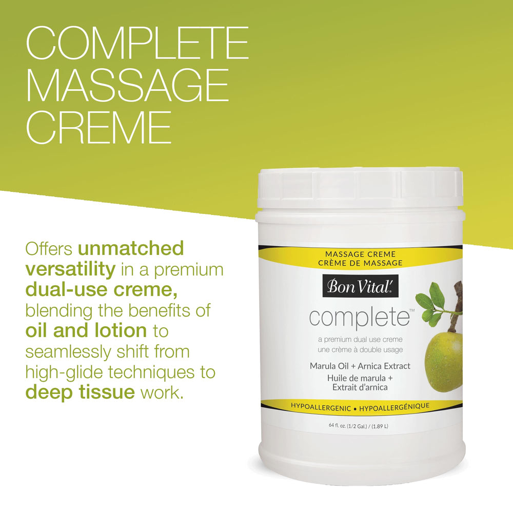 Bon Vital Complete Massage Creme hand glide—effortless application during professional skinwork.